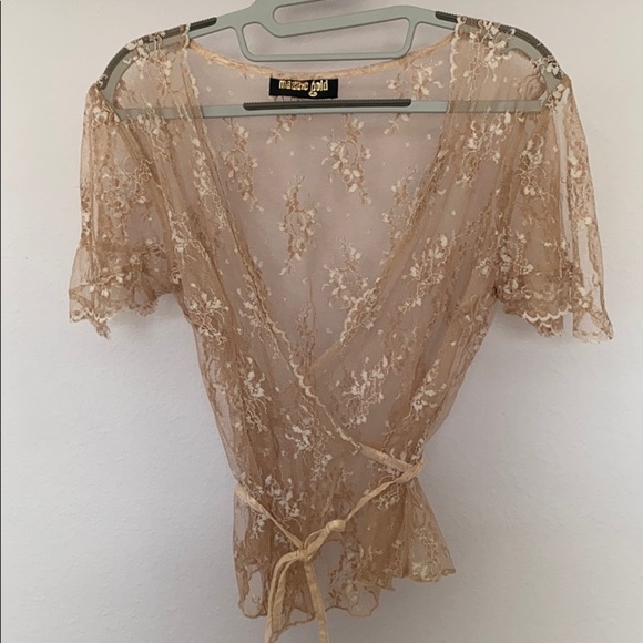 Maddie Gold Nude Lace Wrap Top M/L - Picture 2 of 7